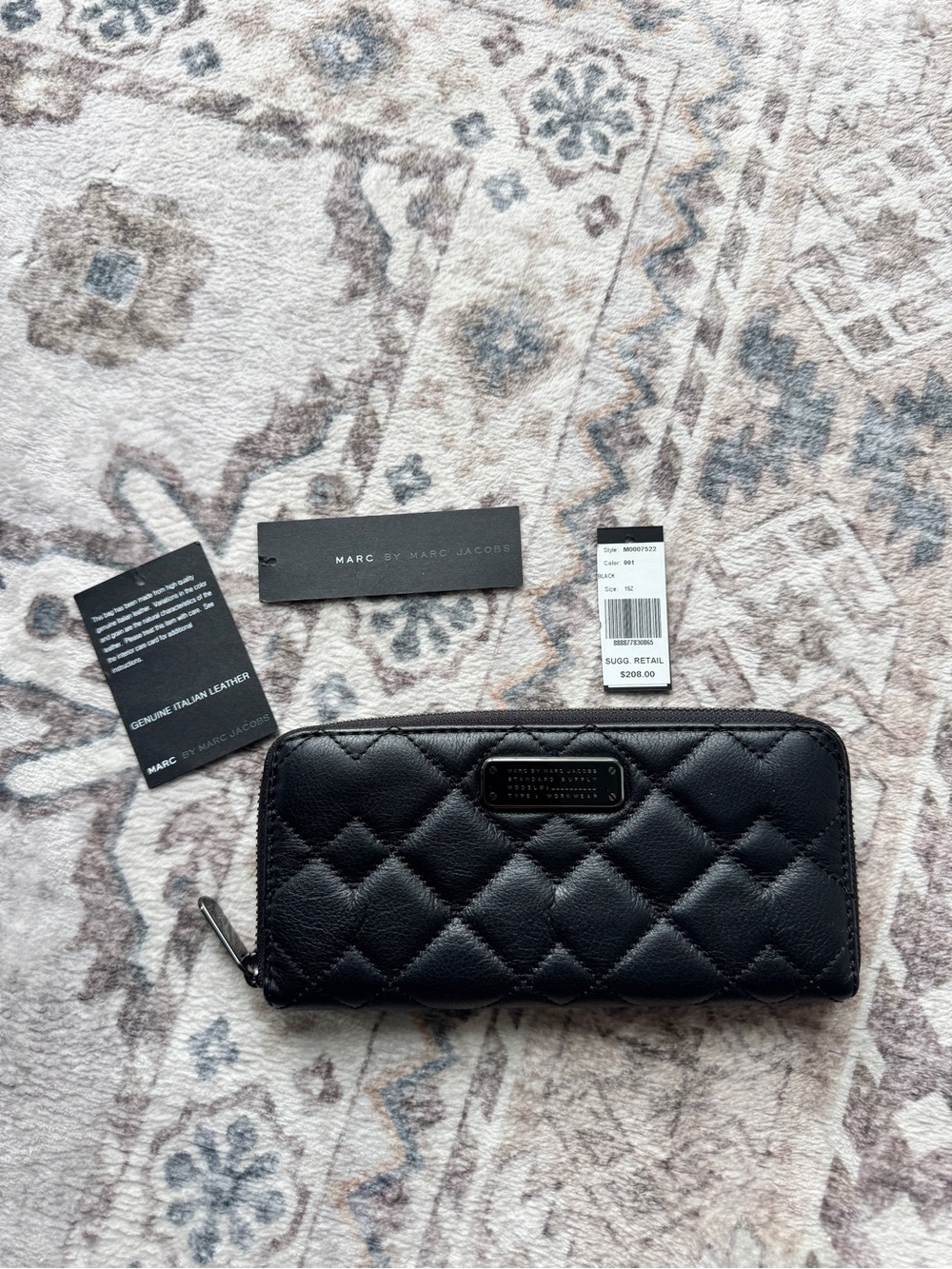 Marc by Marc Jacobs Black Quilted Leather Zip Around Wallet